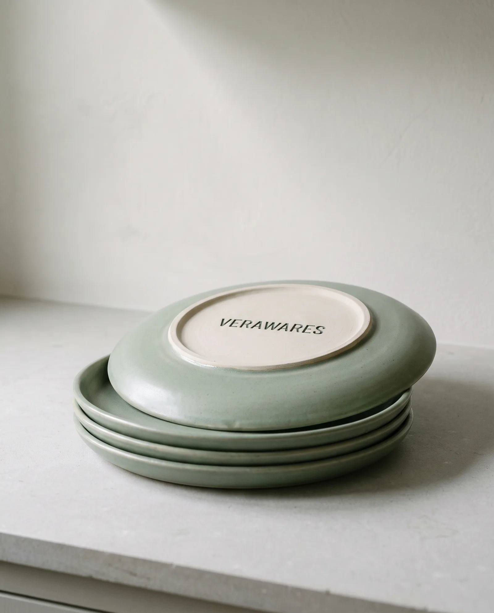 Dinner Plate — 27 cm sage-glazed stoneware dinner plate, made to stack